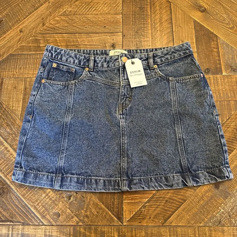 ASOS Miss Selfridge Denim Mini Skirt Womens Size 12 Blue Casual A-Line Short